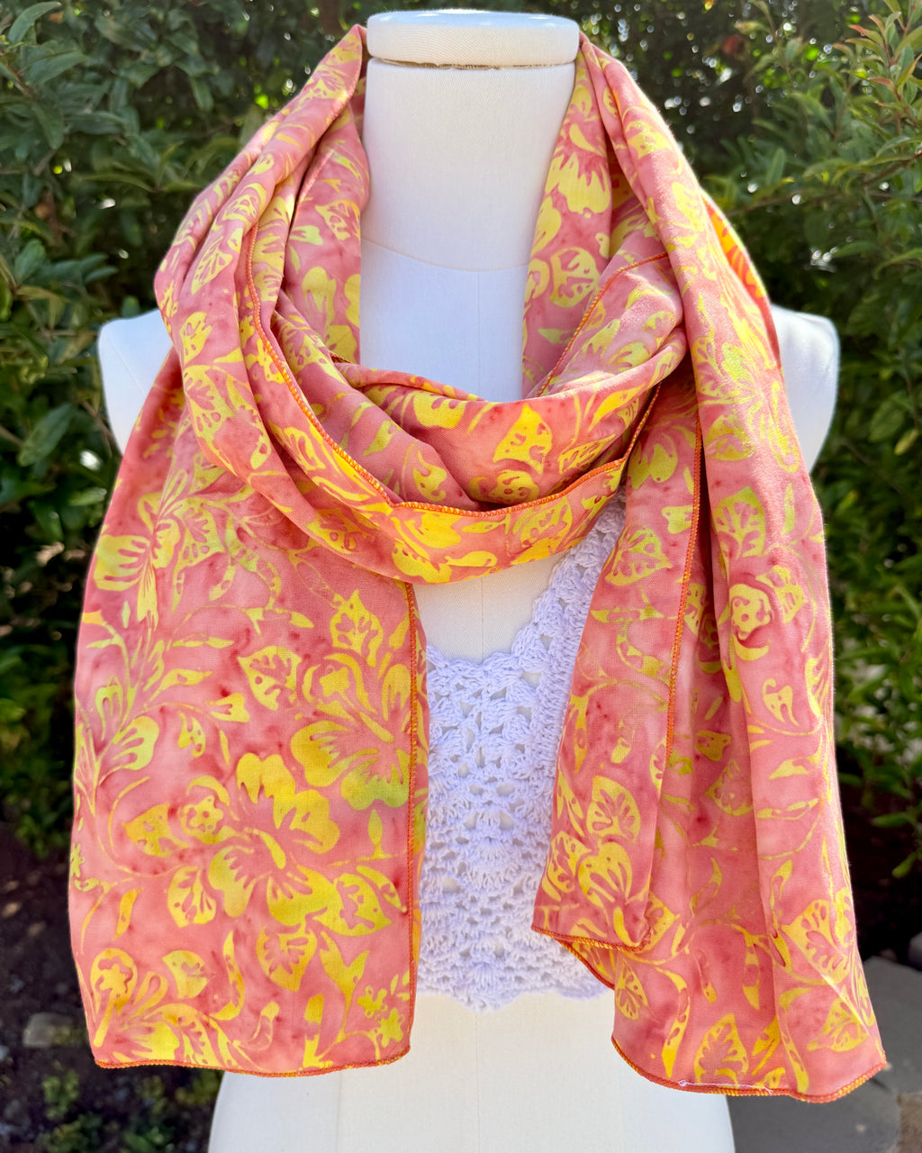 Coral Hibiscus - Batik Versatile Scarf