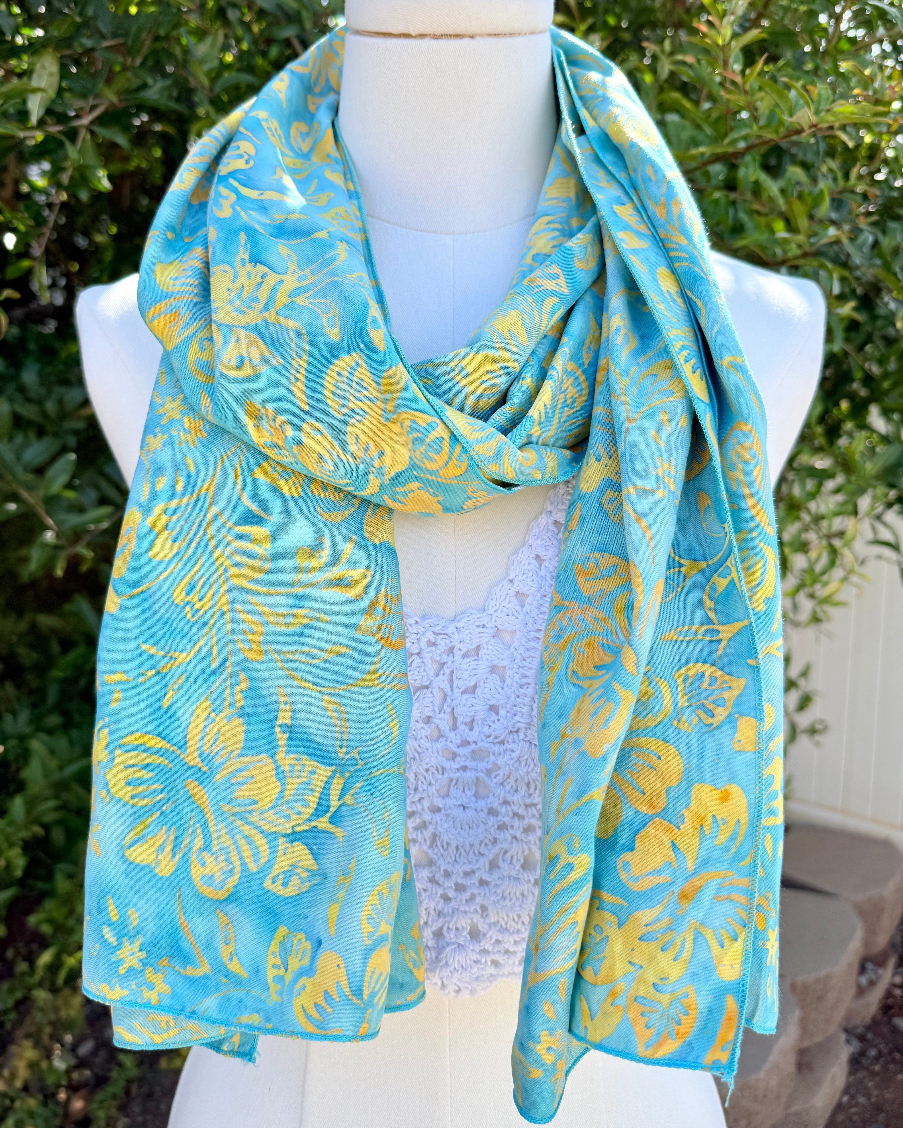 Aqua Hibiscus - Batik Versatile Scarf