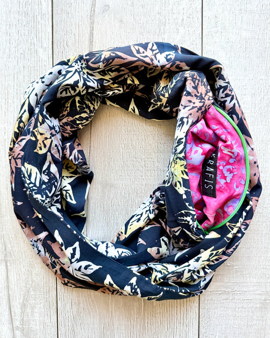 Black Poinsettias - Batik Pocket Scarf