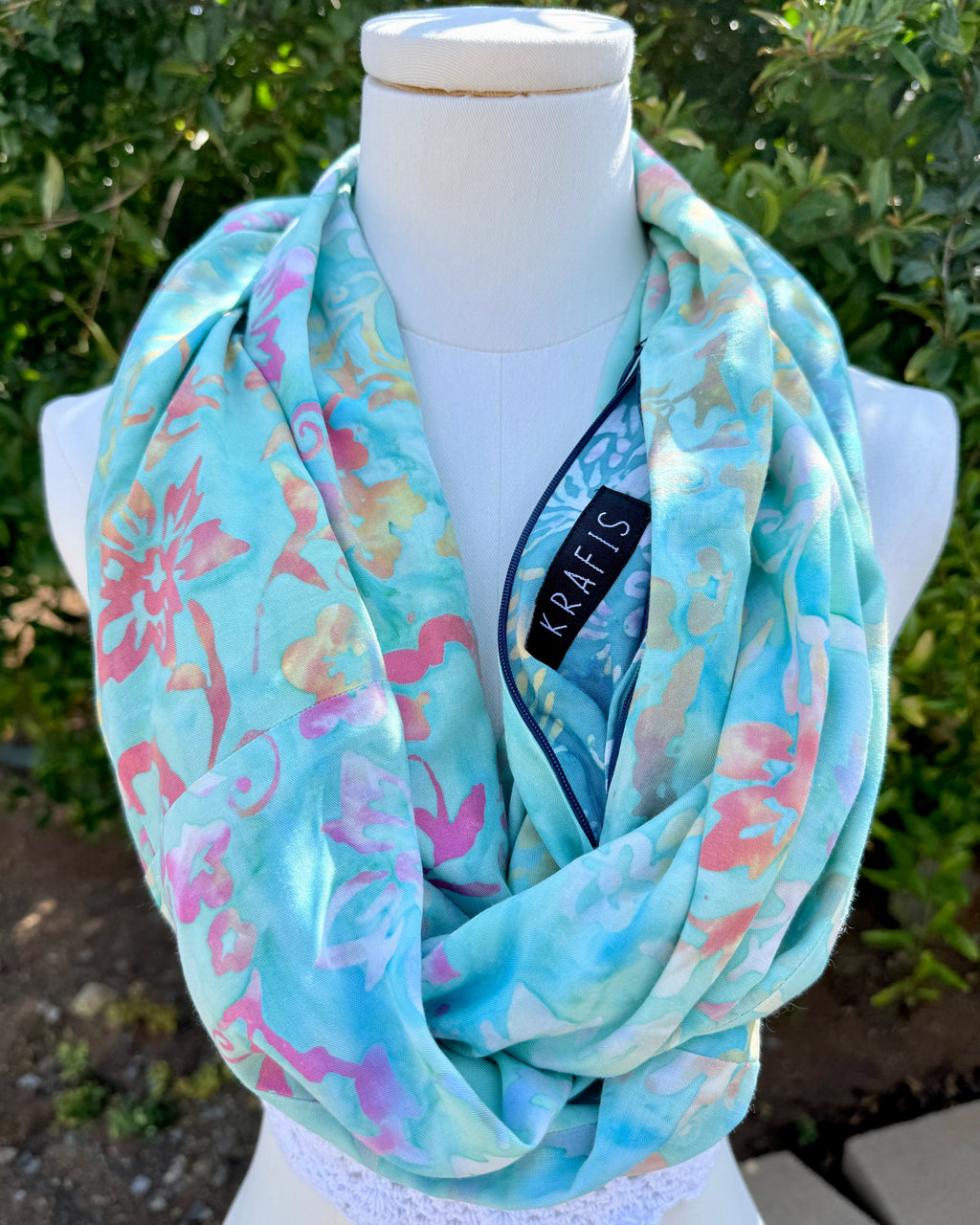 Pastel Aqua Floral - Batik Pocket Scarf