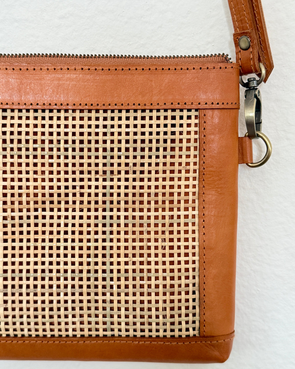 Crossbody Leather + Rattan Bag