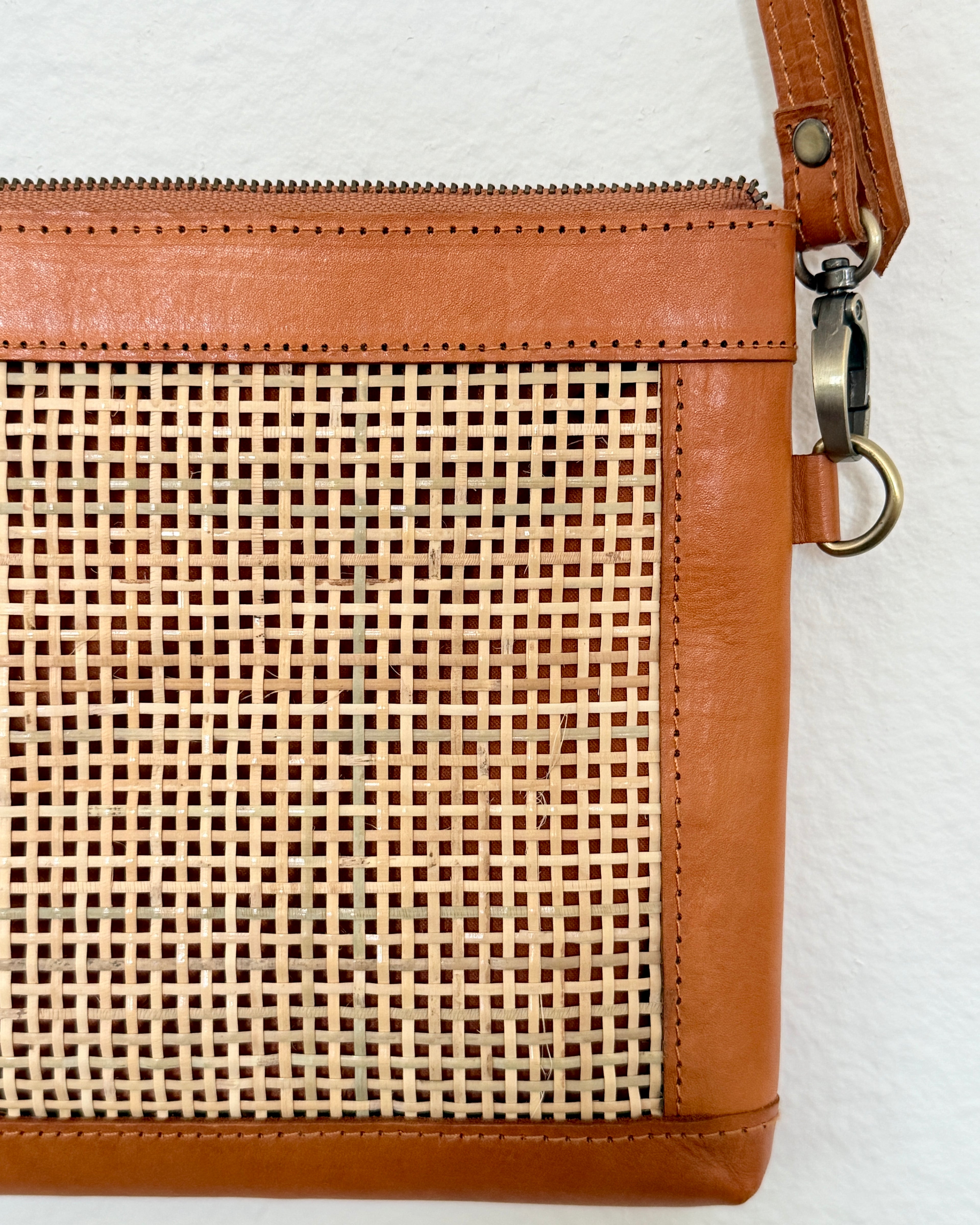Crossbody Leather + Rattan Bag