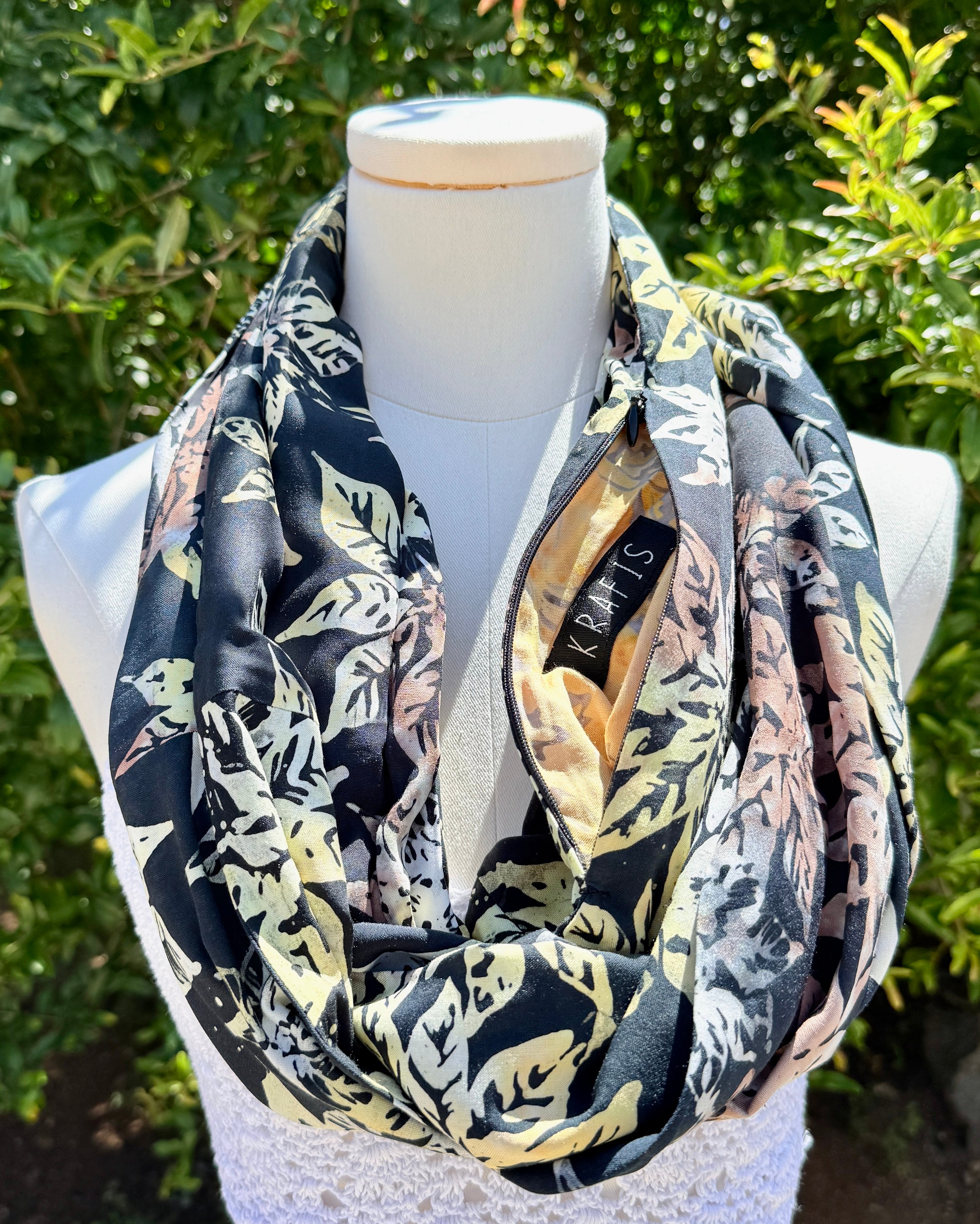 Black Poinsettias - Batik Pocket Scarf