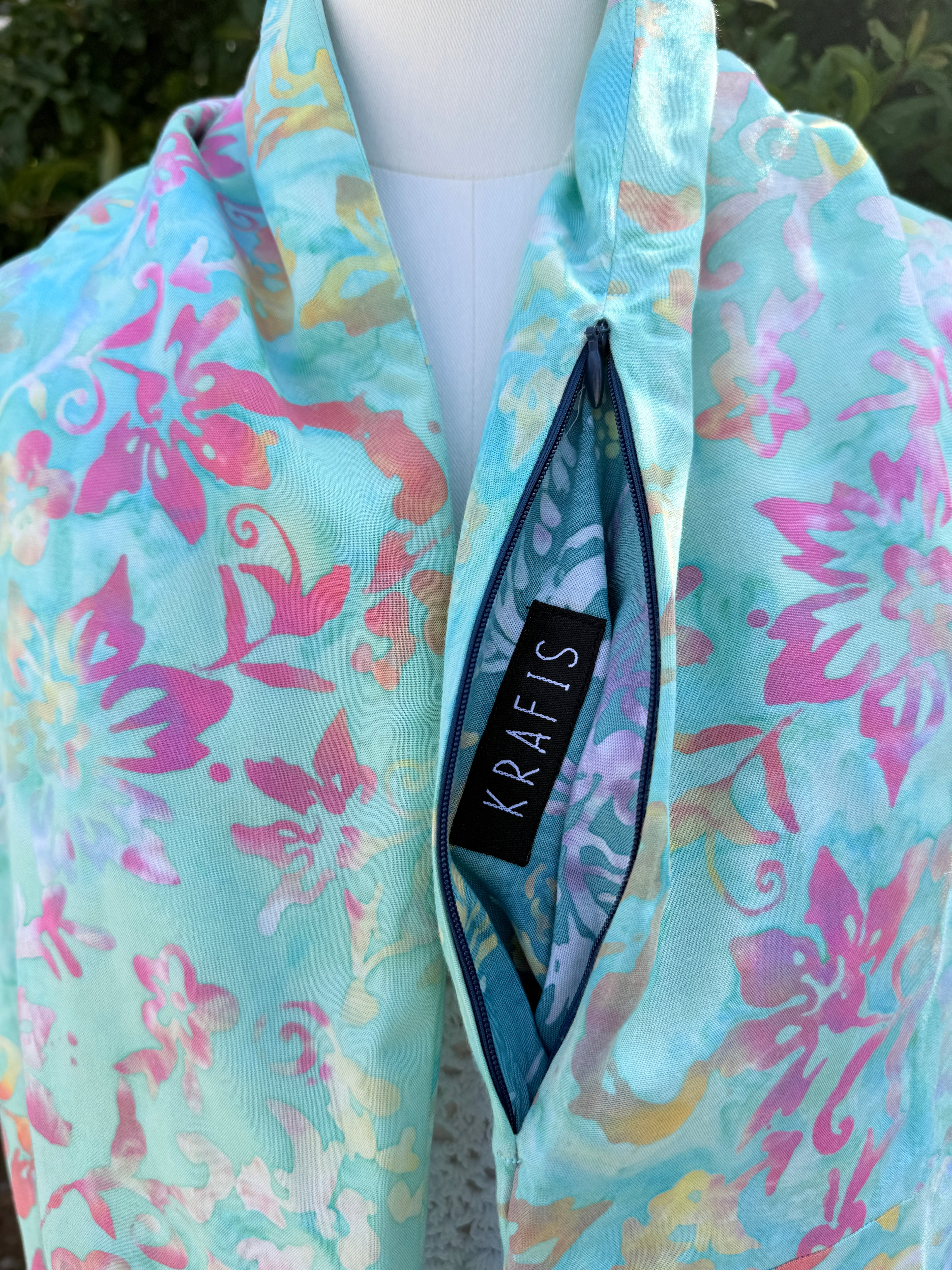 Pastel Aqua Floral - Batik Pocket Scarf