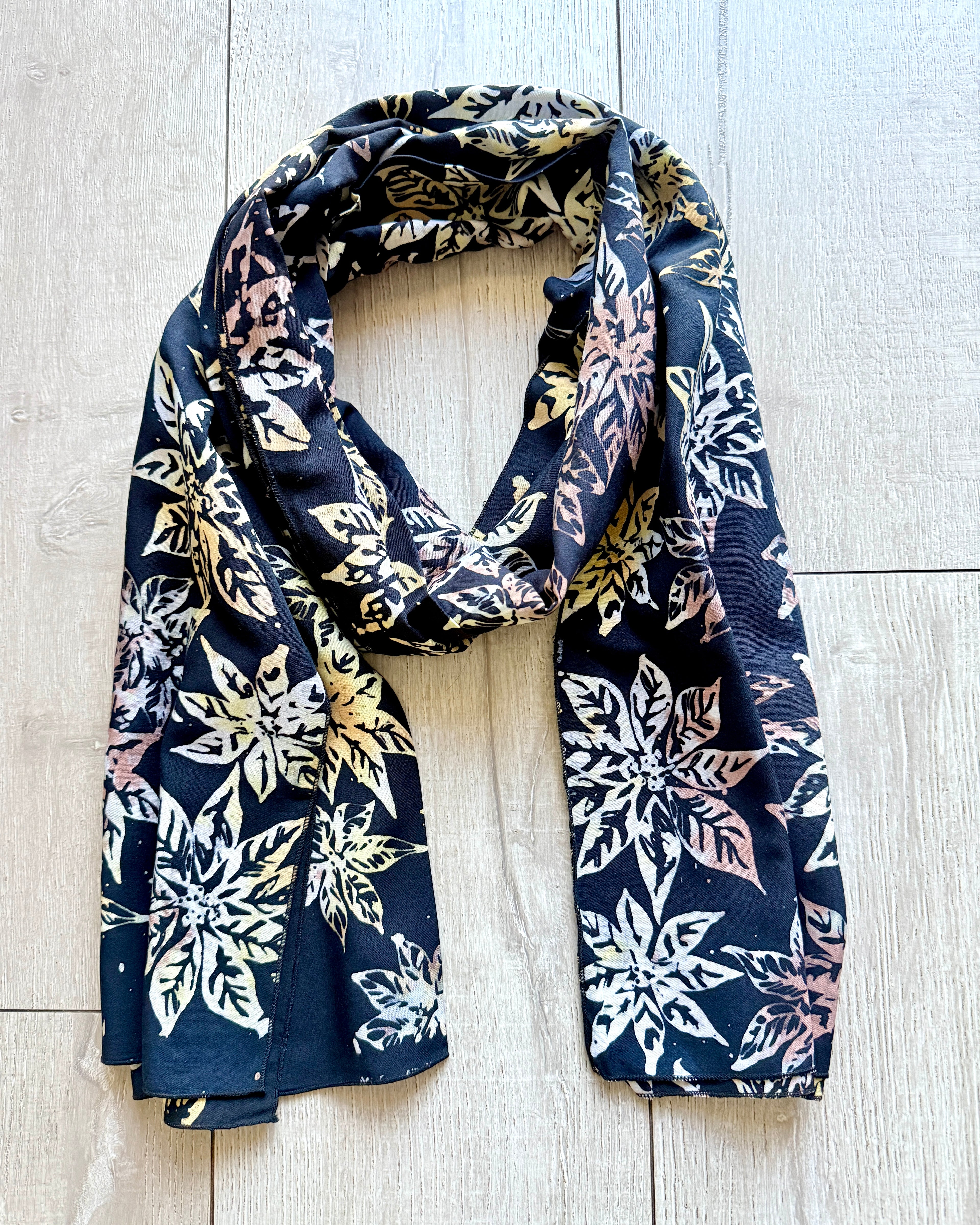 Black Poinsettias Batik Scarf