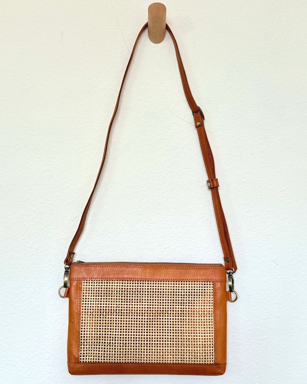 Crossbody Leather + Rattan Bag