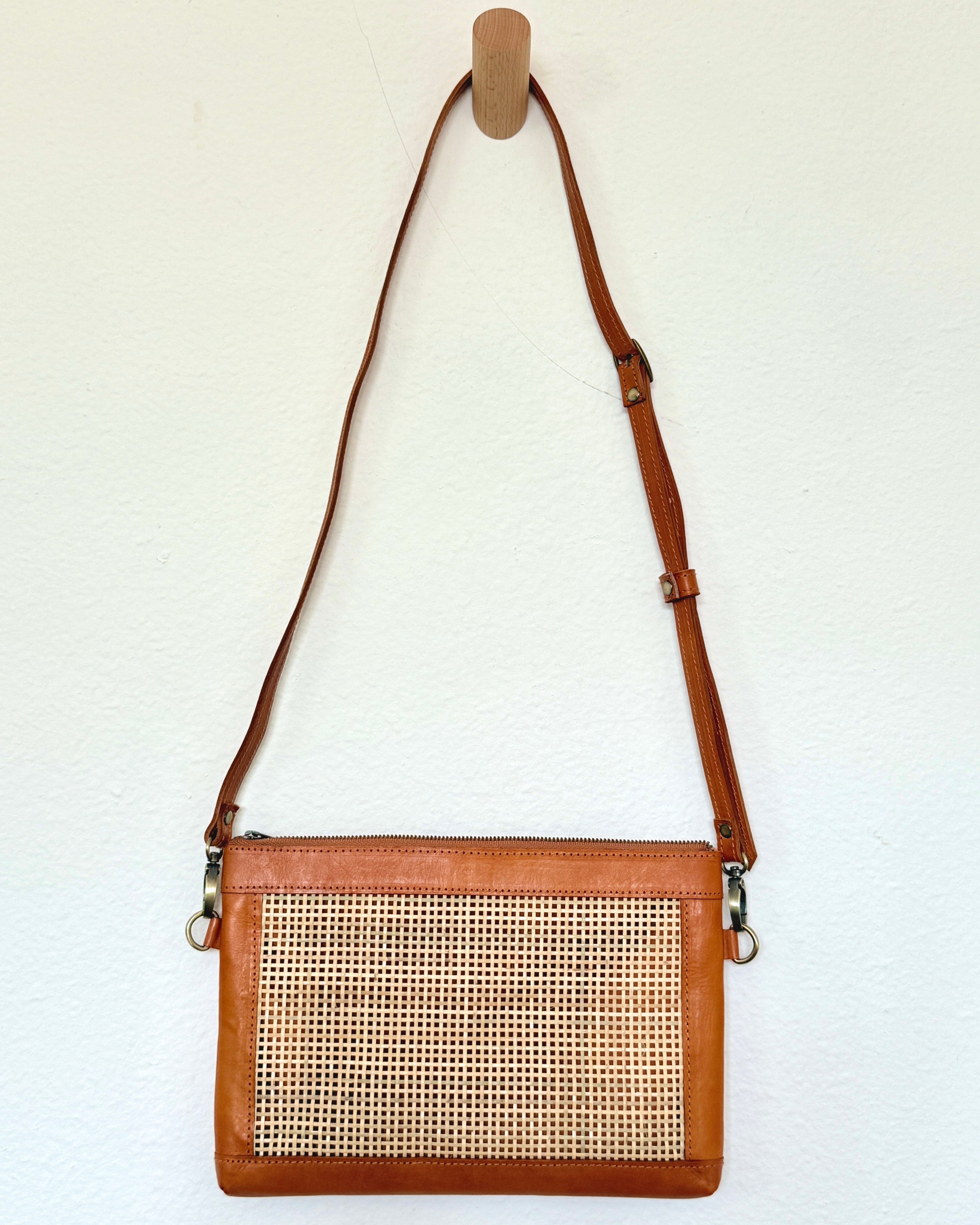 Crossbody Leather + Rattan Bag