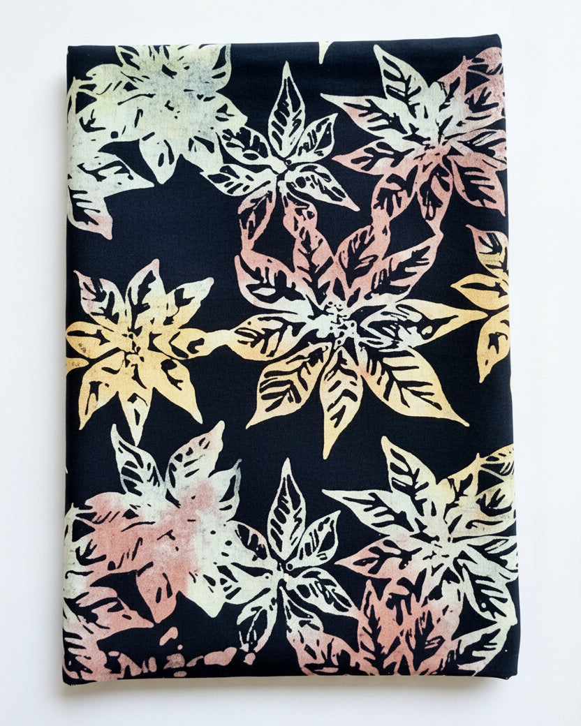 Black Poinsettias - Batik Pocket Scarf