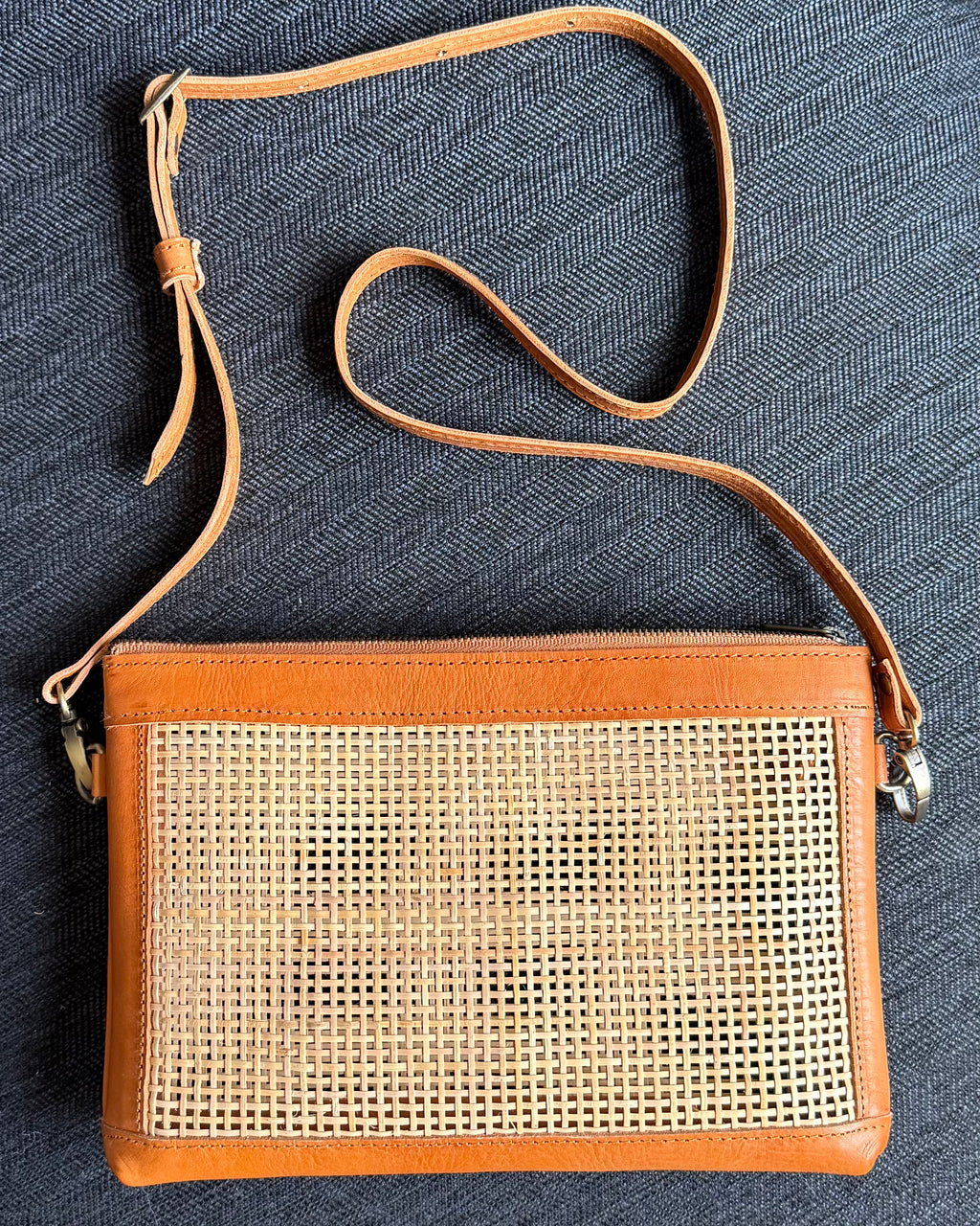 Crossbody Leather + Rattan Bag