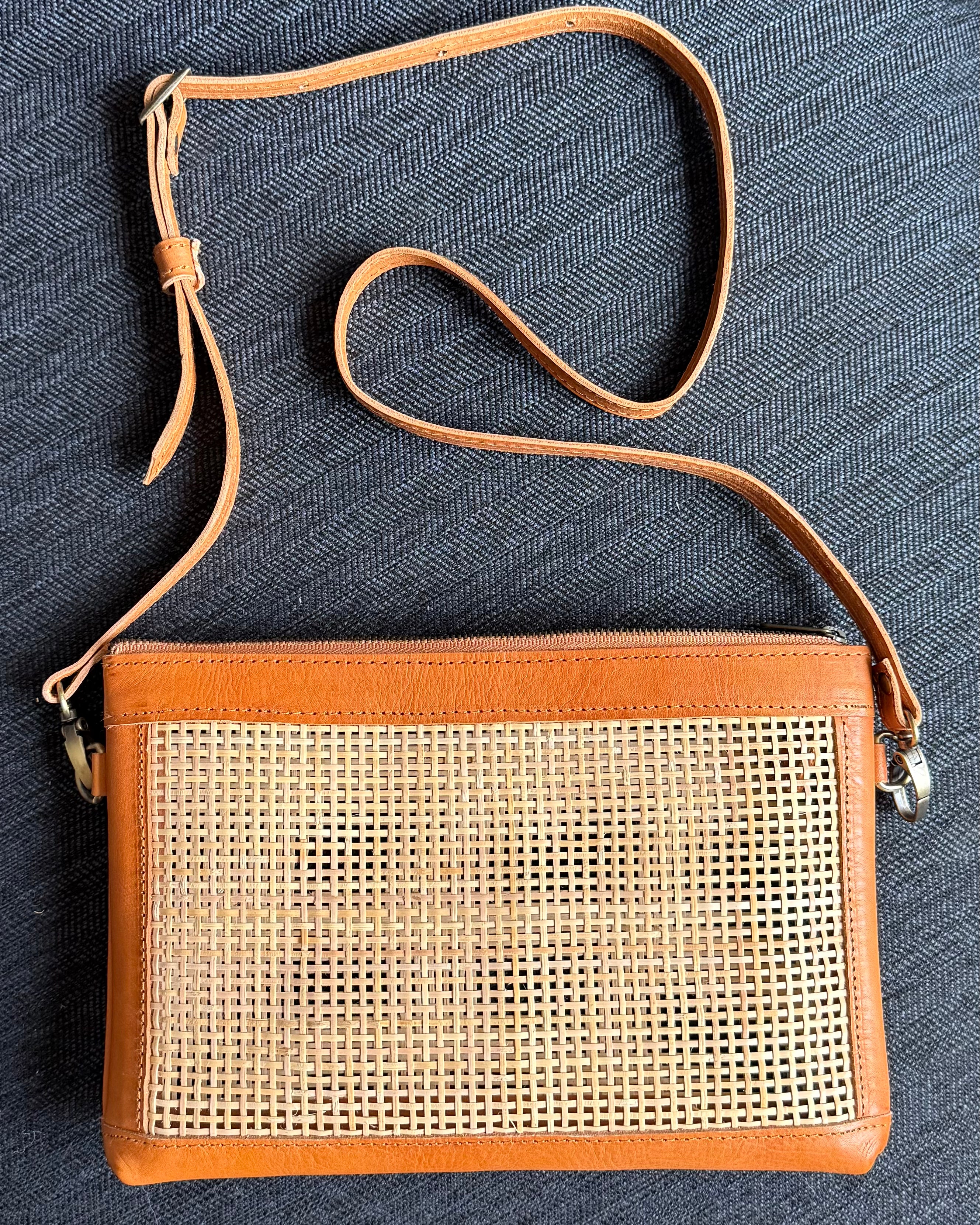 Crossbody Leather + Rattan Bag