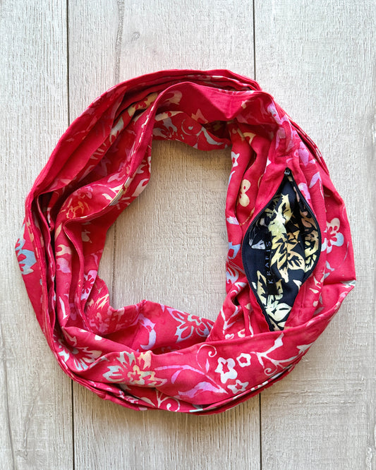 Red Floral - Batik Pocket Scarf