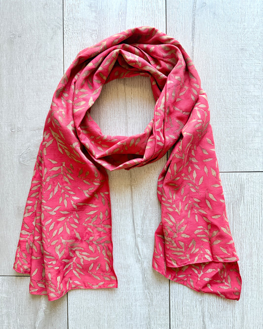 Red Acacia Leaves Batik Scarf